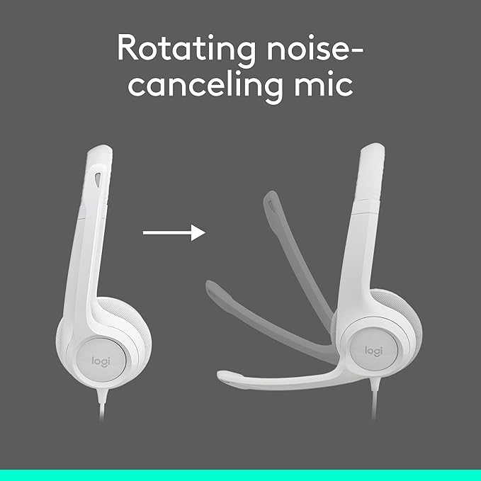 Logitech H390 Wired Headset PC/Laptop Stereo Headphones - Off White | Stereo Headphones for PC/Laptop, USB-A, In-Line Controls, Works with Chromebook - Image 3