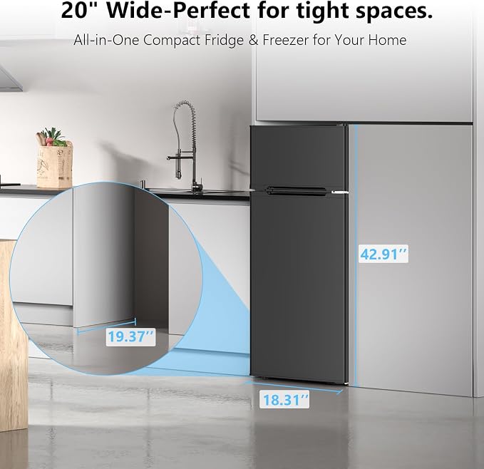4.5 Cu.Ft Mini Fridge with Freezer, 2 Door Compact Refrigerator, Small Fridge with Adjustable Thermostat Energy Ultra Quiet, Mini Fridge Removable Glass Shelves for Bedroom Office Dorm-Satin Black - Image 4