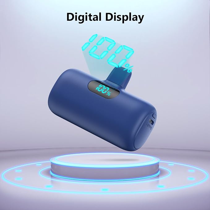 Mini Portable Charger for iPhone,Upgraded 5000mAh PD Fast Charging Battery Pack,LCD Display Cute Power Bank Portable Phone Charger for iPhone 14/14 Pro Max/13/13 Pro/12 Pro/11/XS/XR/X/8/7/6-Deep Blue - Image 7