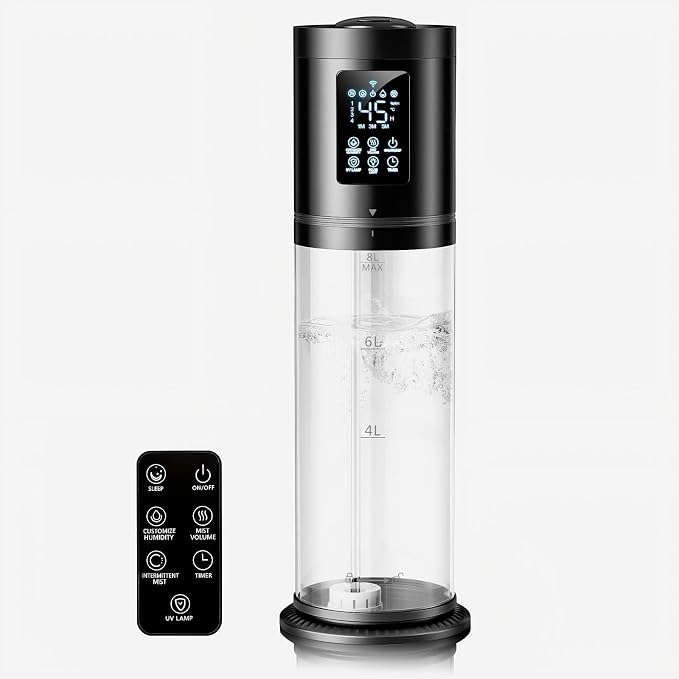 8L/2.1 Gal Humidifiers for Bedroom Large Room, 4 Levels Cool Mist Humidifier with Clear Tank, 7 Color Lights Essential Oil Diffuser with 16H Timer, Top Fill Air Humidifier for Home Plants by HumidifiersforLargeRoom