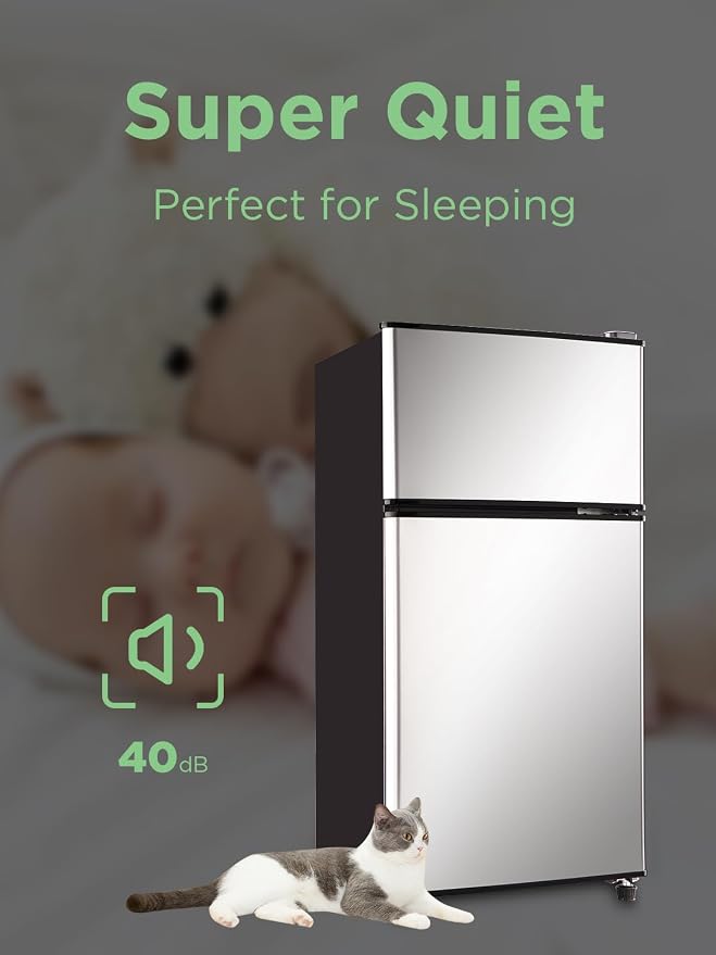 F.W.WOOLWORTHS 3.5 Cu.Ft Refrigerator with Freezer | Compact Fridge with 2 Doors for Office, Kitchen, Dorm and Bedroom, 7 Level Temp Adjustable Thermostat, Silver - Image 5