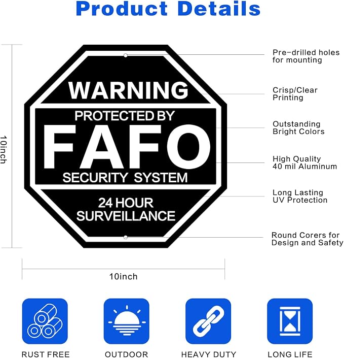 2Pack 10'' x 10'' Protected by FAFO Reflective Funny Security Sign, - Image 2
