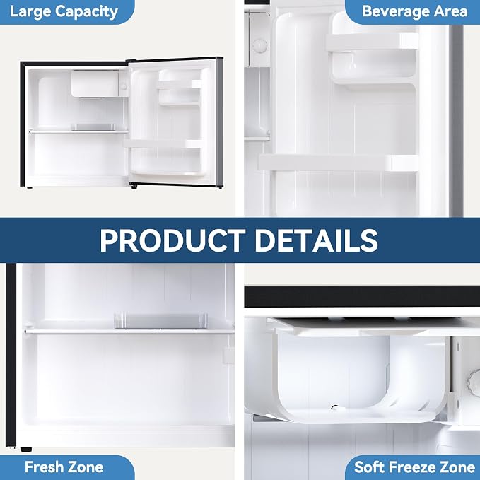 1.7 Cu.Ft Mini Fridge with Freezer, Mini Fridge for Bedroom, Small Refrigerator, Dorm Refrigerators with Freezer, Compact Refrigerator for Office, Apartment, Dorm, Bedroom (Grey) - Image 4