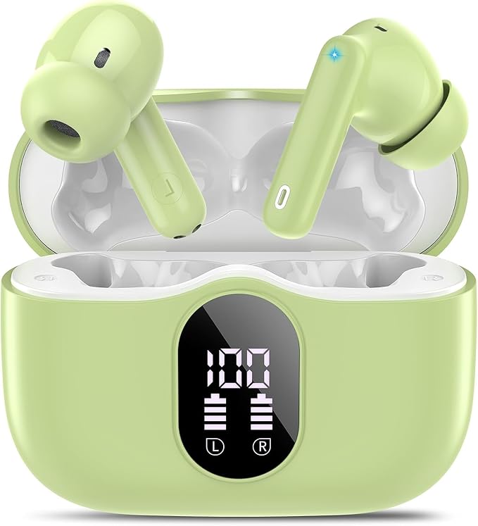 Wireless Earbuds, 2026 Bluetooth 5.4 Headphones Bass Stereo, Grass Green | Ear Buds with Noise Cancelling Mic LED Display in Ear Earphones IP7 Waterproof 36H Bluetooth Earbuds for Phones/Sport/Laptop by Btootos