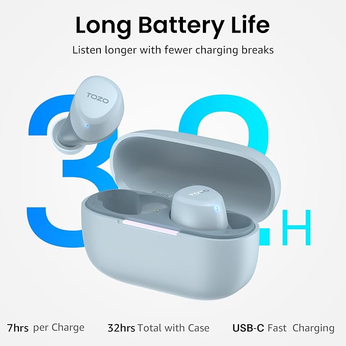 TOZO A1 Wireless Earbuds Bluetooth 5.3 Light Weight in Ear Headphones | IPX5 Waterproof, 2 Mics for AI Calls, Immersive Premium Sound Bass Ear buds with Charging Case, 32 Presets EQ via TOZO App - Image 5