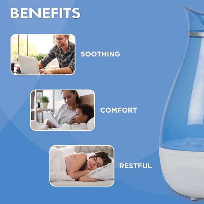 HealthWise Cool Mist Ultrasonic Humidifier | For Medium Size Rooms | No Filter Required | 24 Hour Run Time, Blue, 2.6L - Image 6
