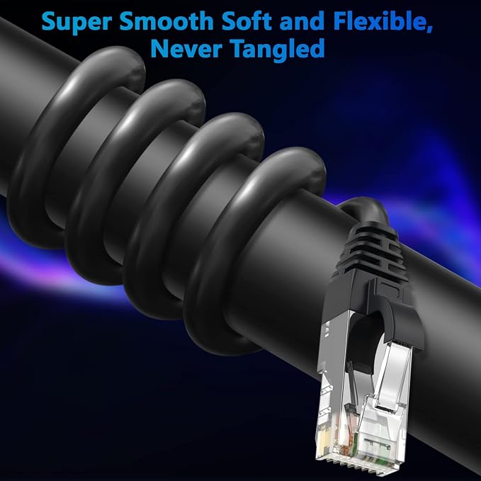 Adoreen Cat 6 Ethernet Cable 75 Ft-Black, Outdoor & Indoor Snagless Long Round - Image 2