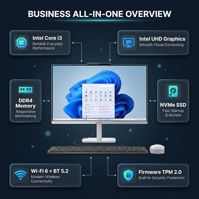 Lenovo 24 23.8" i3-N305 16GB 1TB SSD All-in-One Desktop Computer | FHD IPS Display, WiFi 6, Bluetooth, Windows 11 Home, Keyboard, Mouse - Image 2