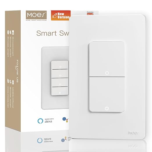 MOES Smart Double Light Switches, 2nd Generation Wi-Fi 2 Gang Single Pole Switch by MOES