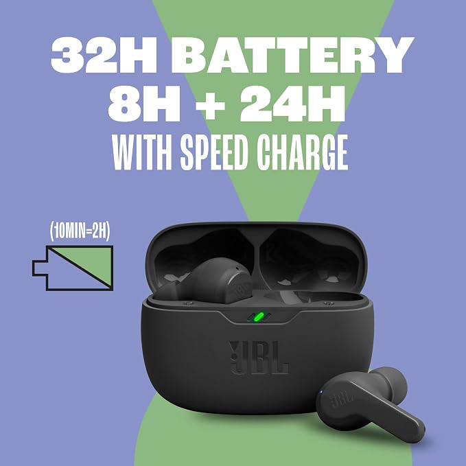 JBL Vibe Beam - True Wireless Earbuds - Black | JBL Deep Bass Sound, Comfortable fit, Up to 32 8h 24h total hours of battery life with speed charging - Image 4