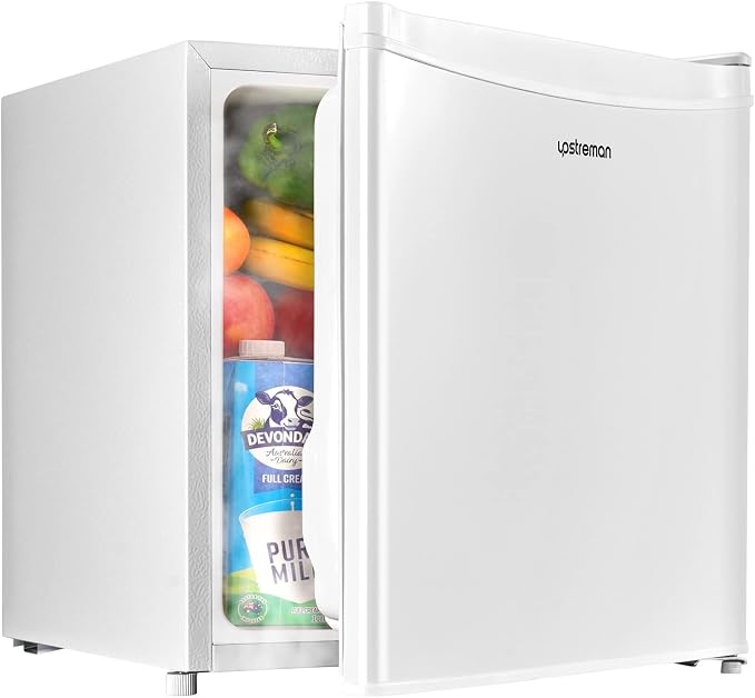 Upstreman 1.7 Cu.ft Mini Fridge with Freezer, White-FR17 | Dorm Essentials, Adjustable Thermostat, Energy Saving, Low Noise, Compact Refrigerator for Dorm, Office, Bedroom by StartUpLiveBetter