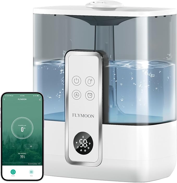 FLYMOON Mist Humidifier for Bedroom, Humidifier with Top Fill, 5L Water Tank, Leak-Proof, 28dB, Tuya App Control, Humidifiers for Large Room, Home, Plants,White by BuildAnIntelligentLife