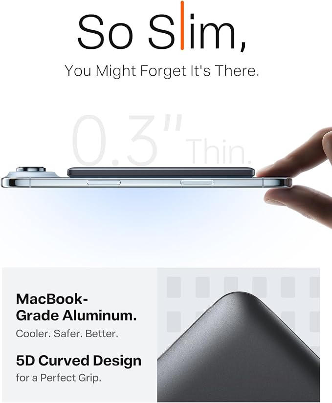 TORRAS MiniMag Power Bank, Ultra Slim 5,000mAh Wireless Portable Charger with USB-C Cable, Fast Charging iPhone Air Magnetic Battery Pack, Compatible for iPhone 17/16/15/14/13/12, Glacier Gray - Image 4