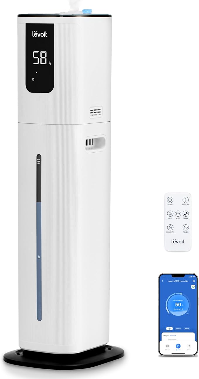 LEVOIT OasisMist 1000S (10L) Smart Humidifier for Home Large Room Bedroom, Last 100 Hours Suitable for Indoor Plant, Cover up to 600ft², Easy Top Fill, Remoter & Voice Control, Auto Mode, Quiet, White by Levoit