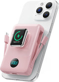 Magnetic Portable Charger for MagSafe with Built-in Cable,iWatch Charger,10800mAh Wireless Power Bank Travel Essentials,25W PD Fast Charging Battery Pack for iPhone 17/16/15/14/13/12,Apple Watch-Pink by Ekrist