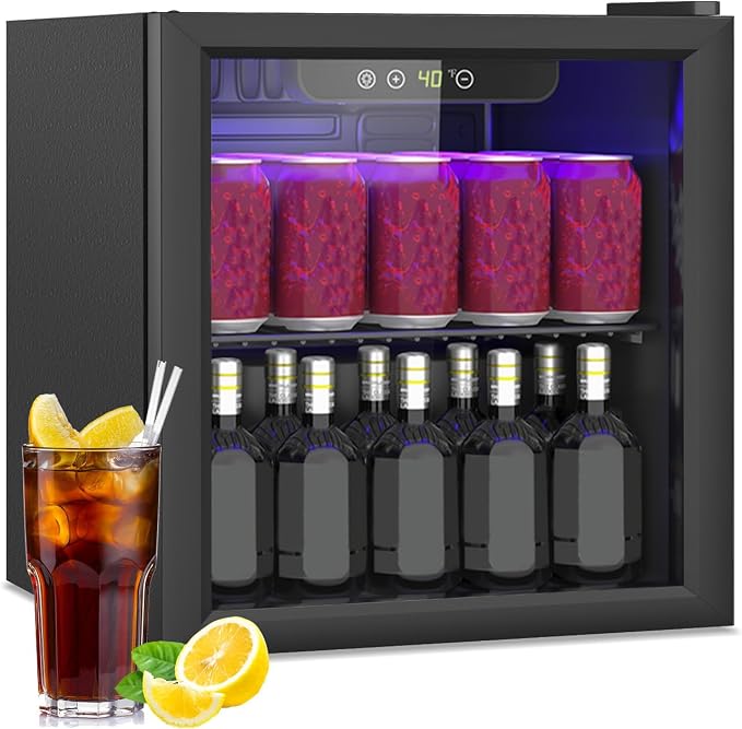 Compact 60 Can/1.3 Cu.Ft Mini Fridge with Reversible Glass Door | for Soda, Beer, Wine, Portable Small Beverage Refrigerator With Digital Display&Removable Shelves, for Office, Dorm, Bar by Unknown