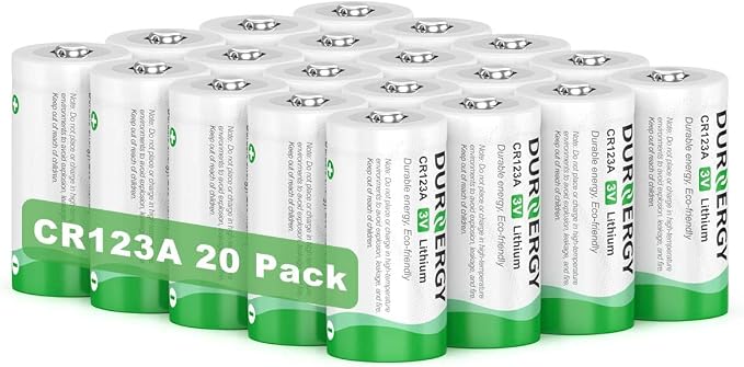 DURNERGY CR123A 3V Lithium Battery 20 Pack, 10 Years Shelf Life, 123 Batteries by DURNERGY