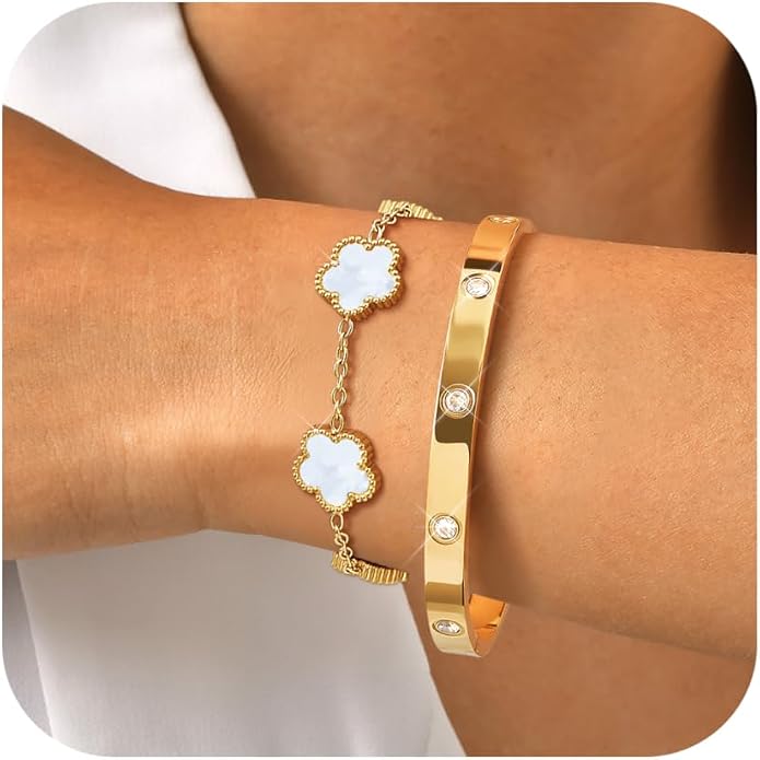 MPRAINBOW Womens Stackable Gold Bracelets Jewelry, 18K Gold Plated Floral by MPRAINBOW