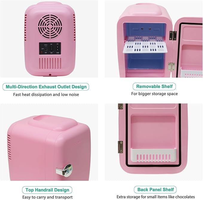 CROWNFUL Mini Fridge, 4 Liter/6 Can Portable Cooler and Warmer Personal Refrigerator for Skin Care, Cosmetics, Beverage, Food,Great for Bedroom, Office, Car, Dorm, ETL Listed (Pink) - Image 5