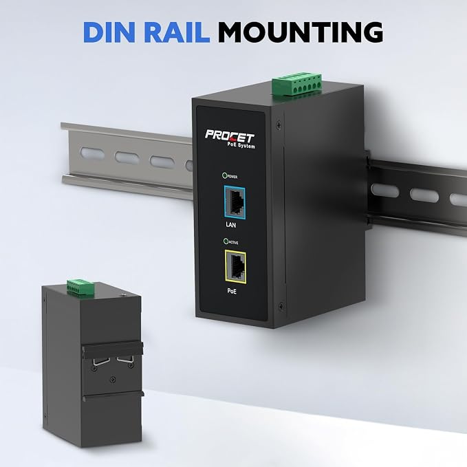 PROCET 10 Gbps Gigabit PoE++ Injector Din Rail, 60W Industrial Adapter - Image 7