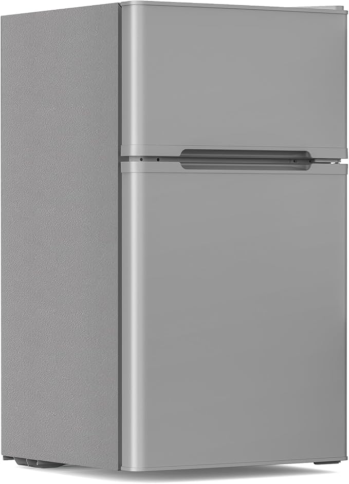 Electactic 3.1 Cu.Ft Mini Fridge with Freezer for Bedroom Office, Grey | 2 Reversible Door, Removable Glass Shelves, Adjustable Thermostat, Energy Efficient Compact Small Refrigerator for Dorm by Electactic