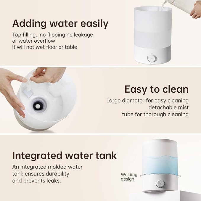 YOGIN Humidifiers for Bedroom Large room,Top fill 2.5L Ultrasonic cool mist Humidifiers for Baby Nursery and Plants,Up to 24 Hours, 24db Quiet,Night Light, Auto Shut Off, Easy Clean Humidifier - Image 10
