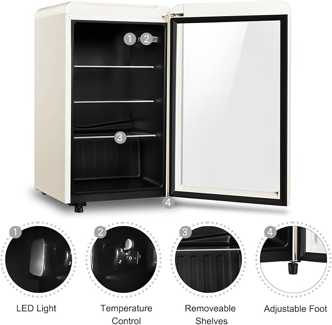Retro Beverage Refrigerator Cooler, 3.2 Cu.ft Mini Fridge with Glass Door for Soda Beer Wine, Beverage Cooler Prefect for Home, Bar - Image 2