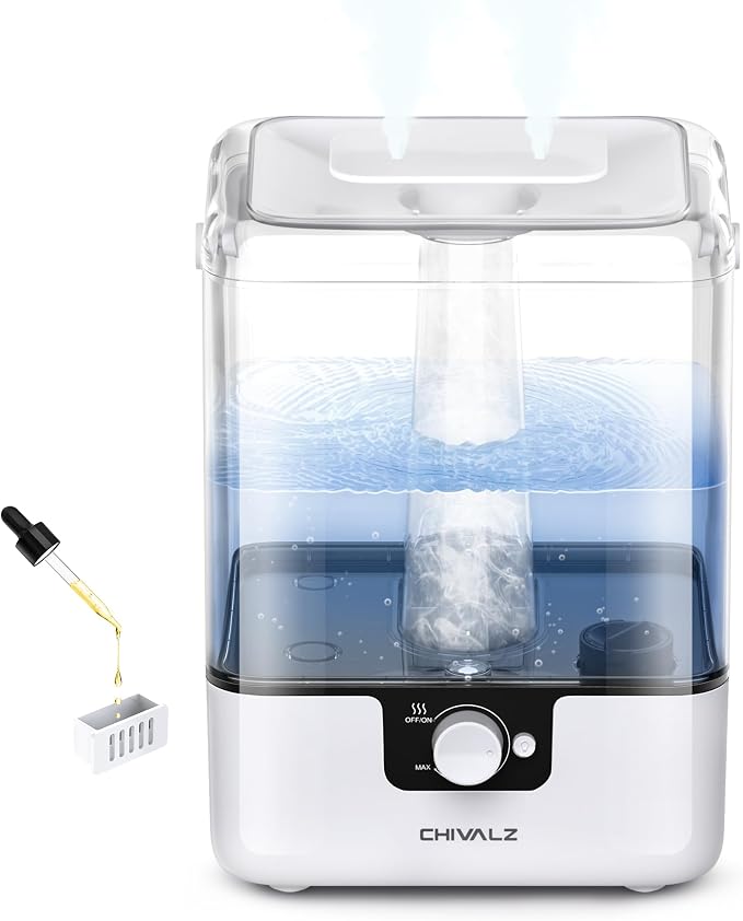 CHIVALZ Humidifiers for Bedroom Large Room Home, 6L Cool Mist Humidifier for Baby and Plant, Oil Diffuser, Top Fill Humidifier with Night Light, Quiet 26dB, Up to 50H, White 1Pack by CHIVALZ