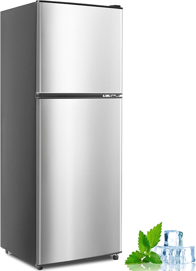 5.0 Cu.Ft 2 Door Apartment Size Refrigerator with Freezer Combo | Mini Fridge with Freezer 7 Settings Temperature Adjustable Stainless for Kitchen, Dorm, Office by CucinaMagica