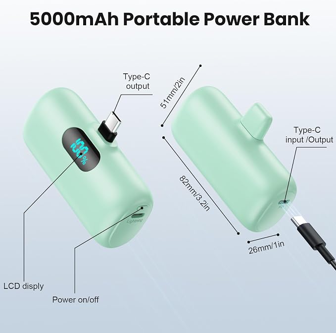 Mini Portable Charger USB C Power Bank,Upgraded 5000mAh PD Fast Charging Battery Pack Built-in USB-C Connector Travel Essential for iPhone17/17Pro/17Pro Max/Air/16 Plus/16Pro Max/15 Series,Android etc - Image 5