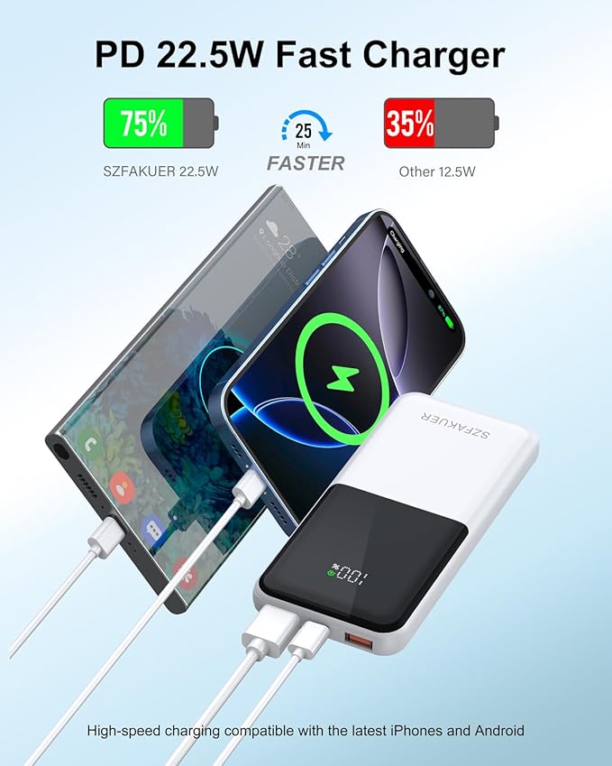 Portable Charger,Slim 10000mAh Power Bank,22.5W USB-C Fast Charging Battery Pack Compatible with iPhone 17/16/15/14/13/12 Pro Samsung Galaxy, iPad, AirPods, Android Tablets (White) - Image 2