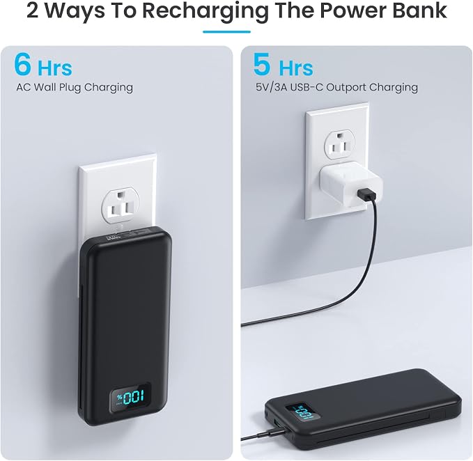 Portable Charger for iPhone with Built in Cables & Wall Plug,10800mah Travel Essentials Power Bank,4 Output LCD Display External Battery Pack Phone Charger for iPhone 17/16/15/14,Galaxy,Android etc - Image 3