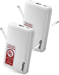 Miady 2-Pack UL Listed Small Portable Charger, 5000mAh Slim Power Bank Built-in 2 Cables Compatible with iPhone 17/16/15/14/13 Galaxy S24/S22 etc (2 White) by Miady