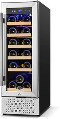 12" Wine Cooler Refrigerator, 18 Bottles Wine Fridge Built-in or Freestanding with Stainless Steel & Double-Layer Tempered Glass Door, Compressor Fast Cooling, Low Noise and No Fog, Mini Fridge by TYLZA