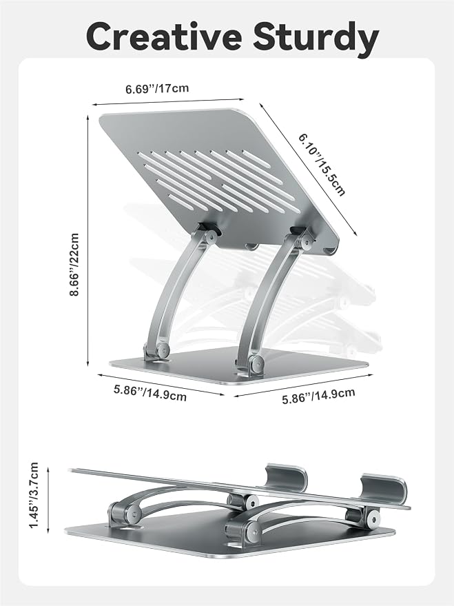 tounee Tablet Holder Stand, Dual Rod Adjustable Aluminum Desktop Stand - Image 6