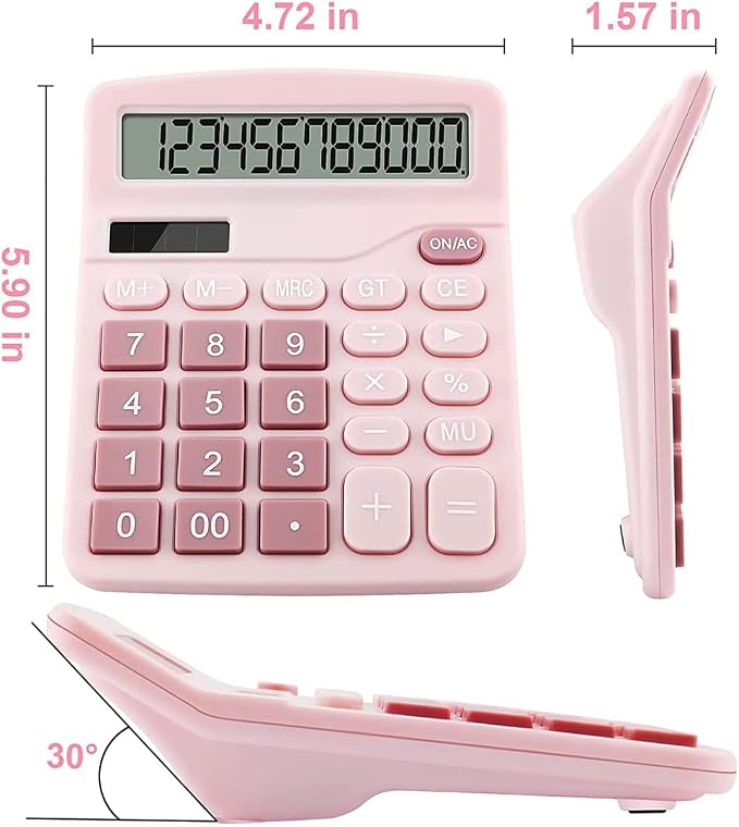 Office Calculators Desktop, 12-Digit Dual Power Cute Calculator - Image 5