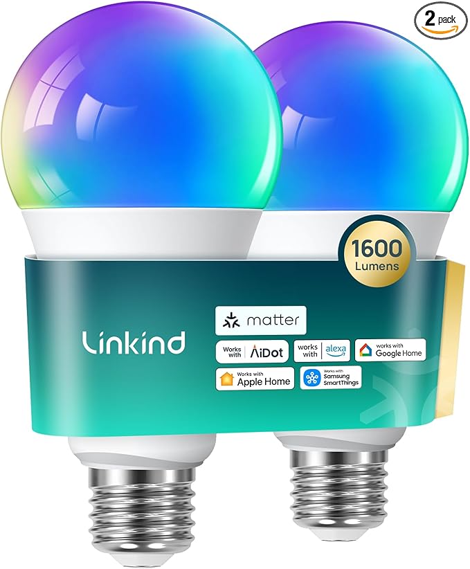 Linkind Matter Smart Light Bulb, 1600LM 100W Smart Bulbs Work by Linkind