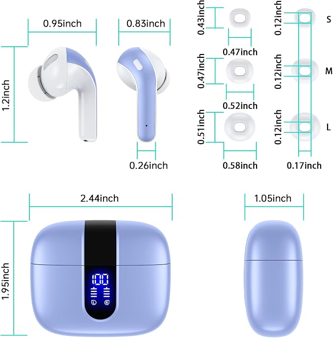TAGRY Bluetooth Headphones True Wireless Earbuds 60H Playback LED Power Display Earphones with Wireless Charging Case IPX5 Waterproof in-Ear Ear buds with Mic for TV Smart Phone Laptop Computer Sports - Image 8