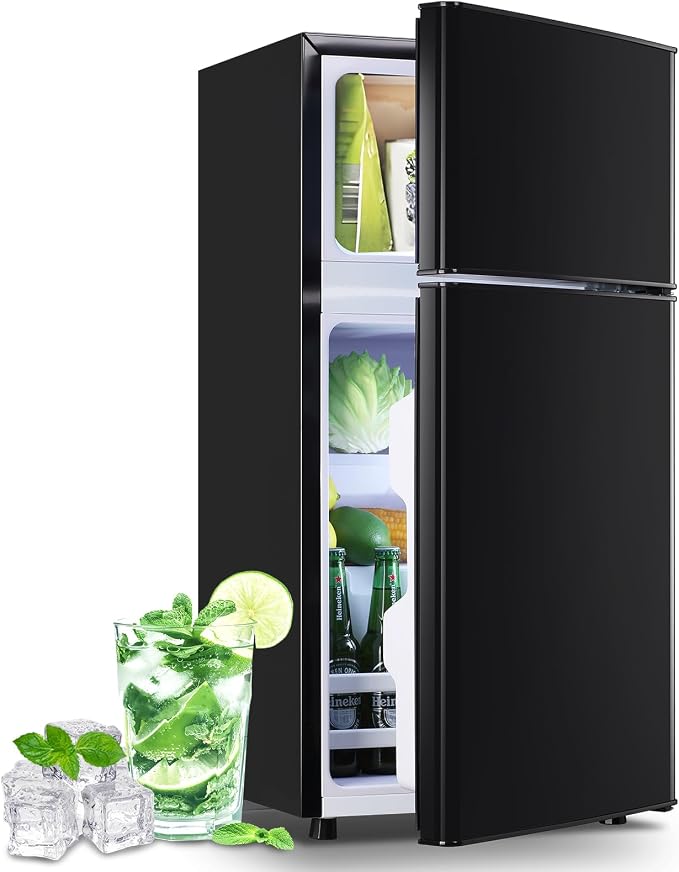 2.4 Cu.Ft Small Refrigerator with Freezer Mini Fridge Removable Plastic Shelves Ideal for Apartment,Dormitory Black by DEMULLER