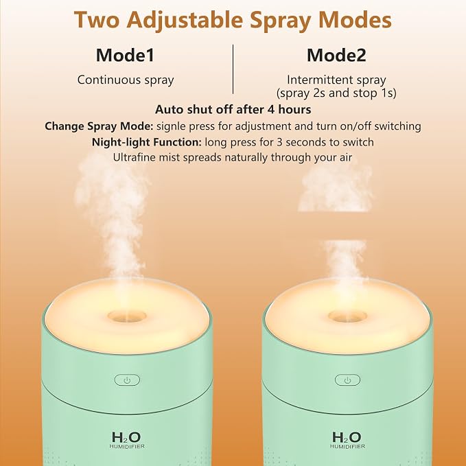Small Humidifiers for Bedroom 350ml Mini Portable Humidifier for Travel Plants Humidifier, Humidificador for Bedroom Plants Travel Office Desk Car Light Green - Image 4