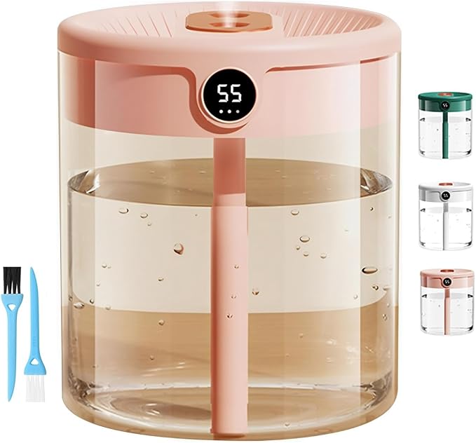 Dreamzy Humidifier for Large Room Cool Mist Bedroom Desktop Double Nozzle Cool Mist Humidifier with Night Light,with 2 Cleaning Brush Top Fill Lasts Up to 24 Hours,Auto Shut-Off,No leakage Design(Pink by Unknown