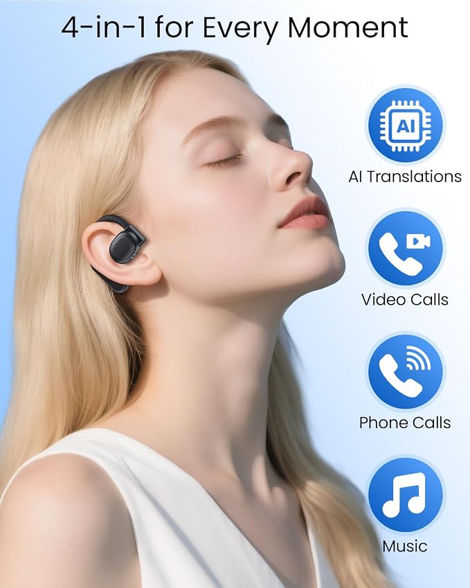 AI Translation Earbuds Real Time 164 Languages 80H Playtime Translator Ear Buds Audifonos Traductores Inglés Español Wireless Earphones Bluetooth AI Headphone for Travel Meeting Learning K08 Black - Image 5