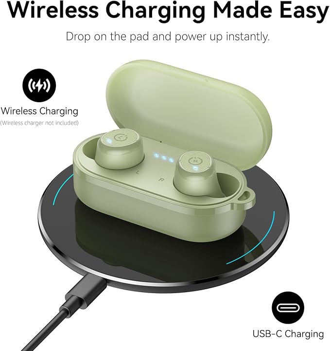 TOZO T10 Wireless Earbuds Powerful Bass Stereo Wireless Charging, APP, IPX8 | Waterproof, 55H Playtime, Ergonomic Design In Ear buds, App Customize EQ, Bluetooth 5.3 Headphones for Work, Travel, Green - Image 7