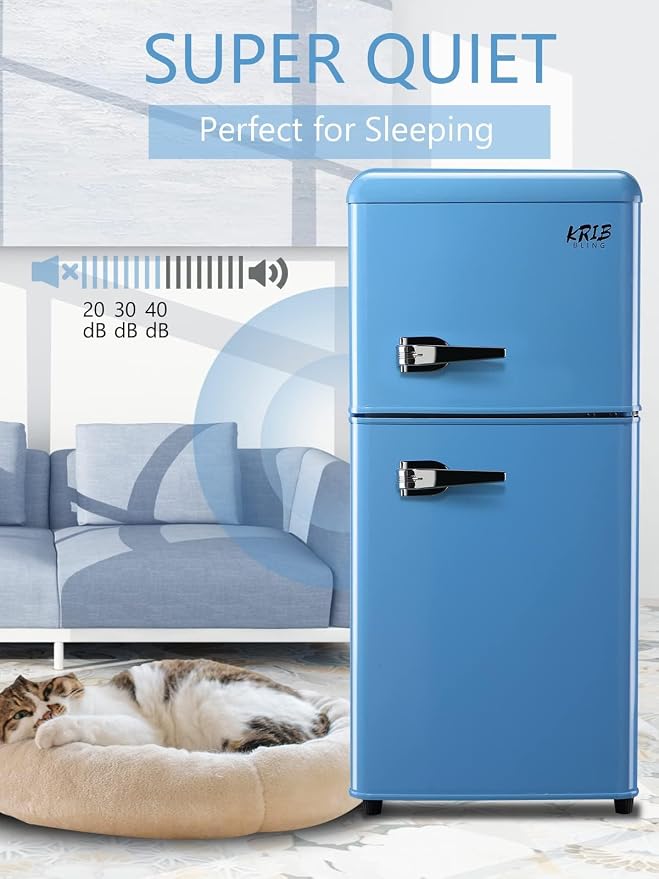 Refrigerator with Freezer 3.5 Cu.Ft Top-Freezer Compact Refrigerator Blue | 7 Level Adjustable Thermostat Control , 2 Door , Low noise,Low Power Consumption - Image 7