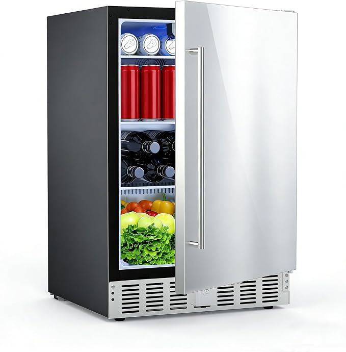 Electactic 24.4 Inch Beverage Refrigerator for Patio, Home, Kitchen, Bar | Undercounter Built-in & Freestanding, 180 Can, Stainless Steel, Digital Temperature Control, Door Lock, Front Ventilation by Electactic