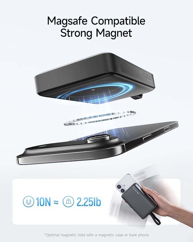CUKTECH Magnetic Power Bank, 10000mAh Portable Charger, 20W Fast Charging & 7.5W Wireless, Built-in USB-C Cable, Battery Pack for iPhone 15/16/17 Series, Samsung, for Travel, Work & Daily Use - Image 3