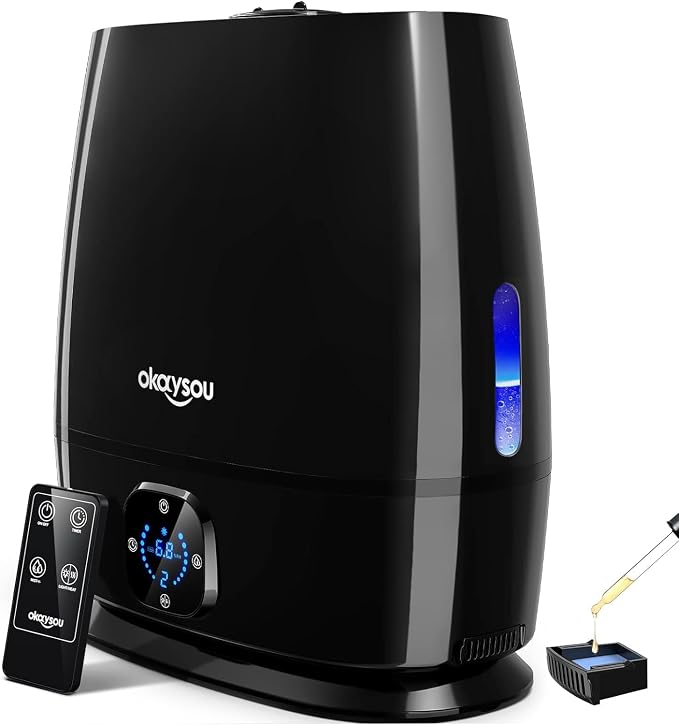 Okaysou Humidifiers, 6L Smart Humidifier and Diffuser for Bedroom Large Room W/Remote Control, Filterless, 50 Hour Top Fill Cool Mist Humidifiers with Humidistat for Babies, Plant, Sleep Mode, Timer by okaysou