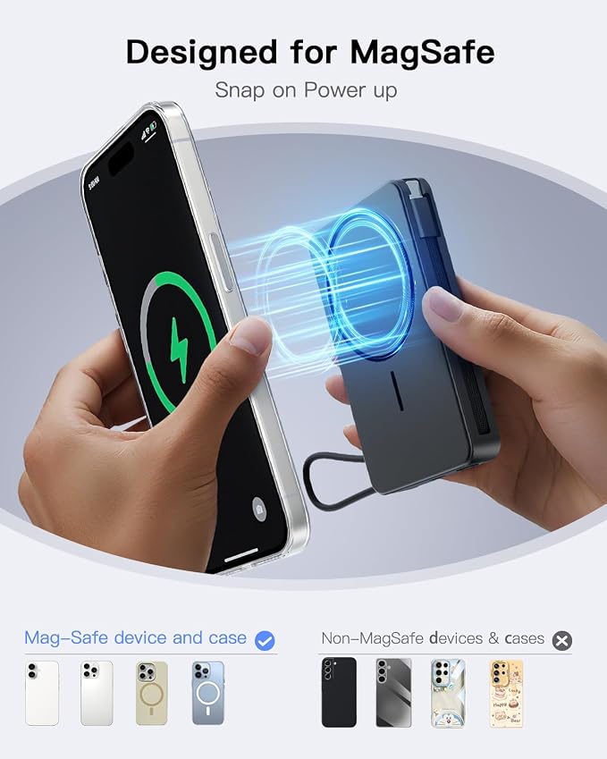 Magnetic Power Bank, 10,000mAh Wireless Portable Charger for Mag-Safe 15W Fast Charging, Battery Pack with USB-C Cable 20W in/Out for iPhone 17e/Air/17/16/15/14/13/12/Plus/Pro/Pro Max, AirPods & More - Image 8