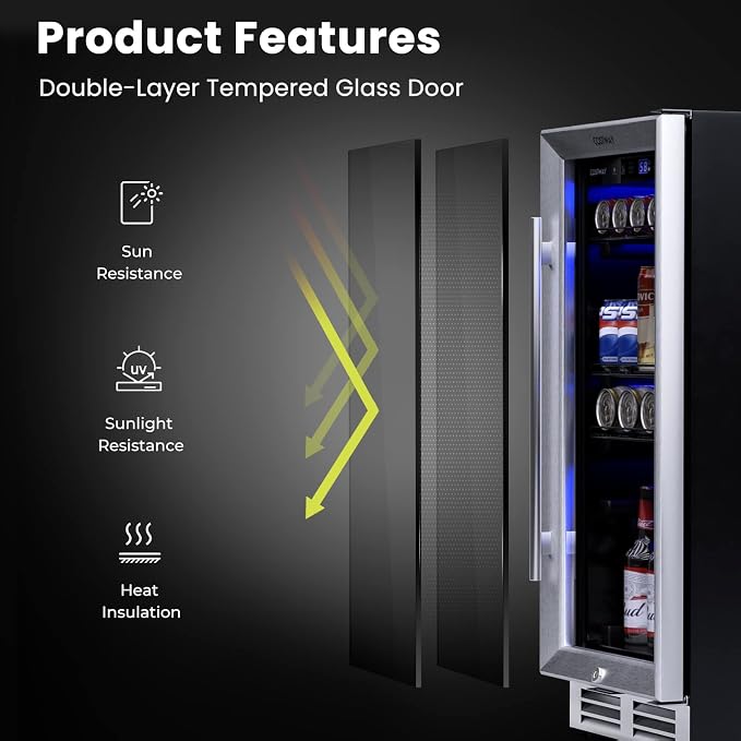 COSTWAY 15 Inch Beverage Cooler Refrigerator - 3.5 Cu.ft Mini Fridge with Glass Door, Lock and Removable Shelves for Soda Beer Wine, Freestanding Small Drink Refrigerator for Home Office Bar - Image 6