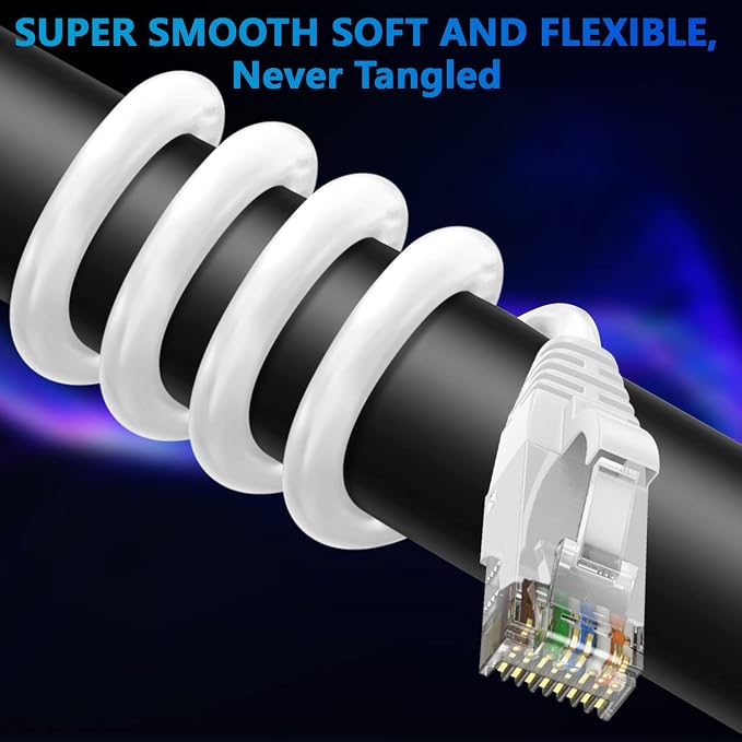 Adoreen Cat 6 Ethernet Cable 15 Ft-White, Outdoor & Indoor Snagless Long Round - Image 2